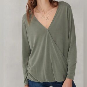 LUCKY BRAND OLIVE GREEN SURPLICE FRONT LONG SLEEVE SHIRT WOMENS SZ LARGE